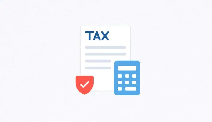 Tax form and calculator with checkmark signifying professional trust.
